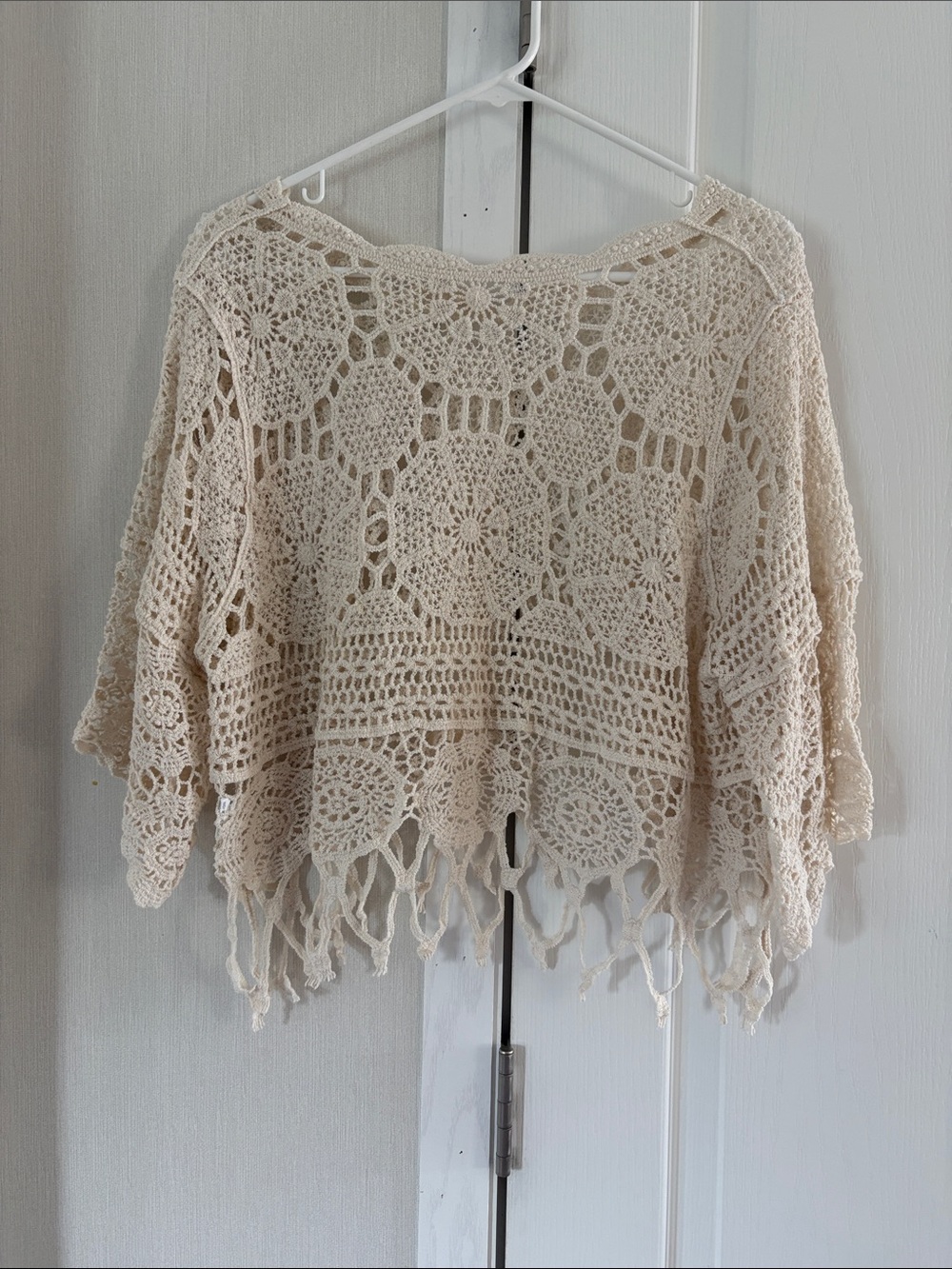 Boho Crochet Fringe Women’s Sweater Top - Cream